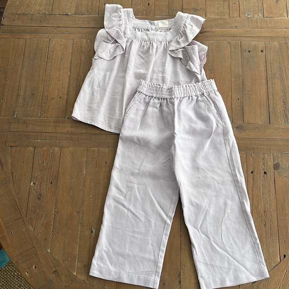 Crewcuts lilac linen flutter shoulder top and cropped pants matching set nwot - Picture 2 of 10